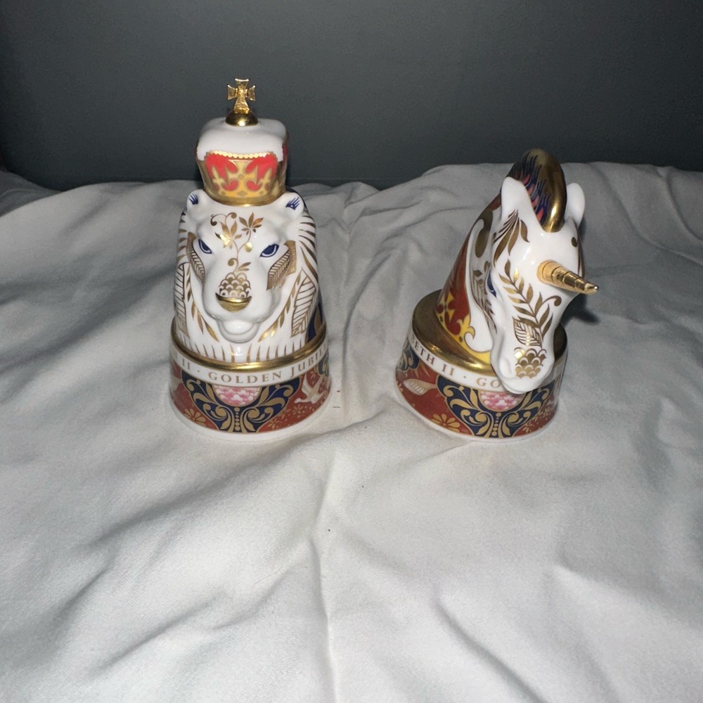 Royal Crown Derby Gold and Red Animal Busts